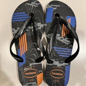 Havaianas Men's Top Black Geo Flip Flop Sandal Size 9/10